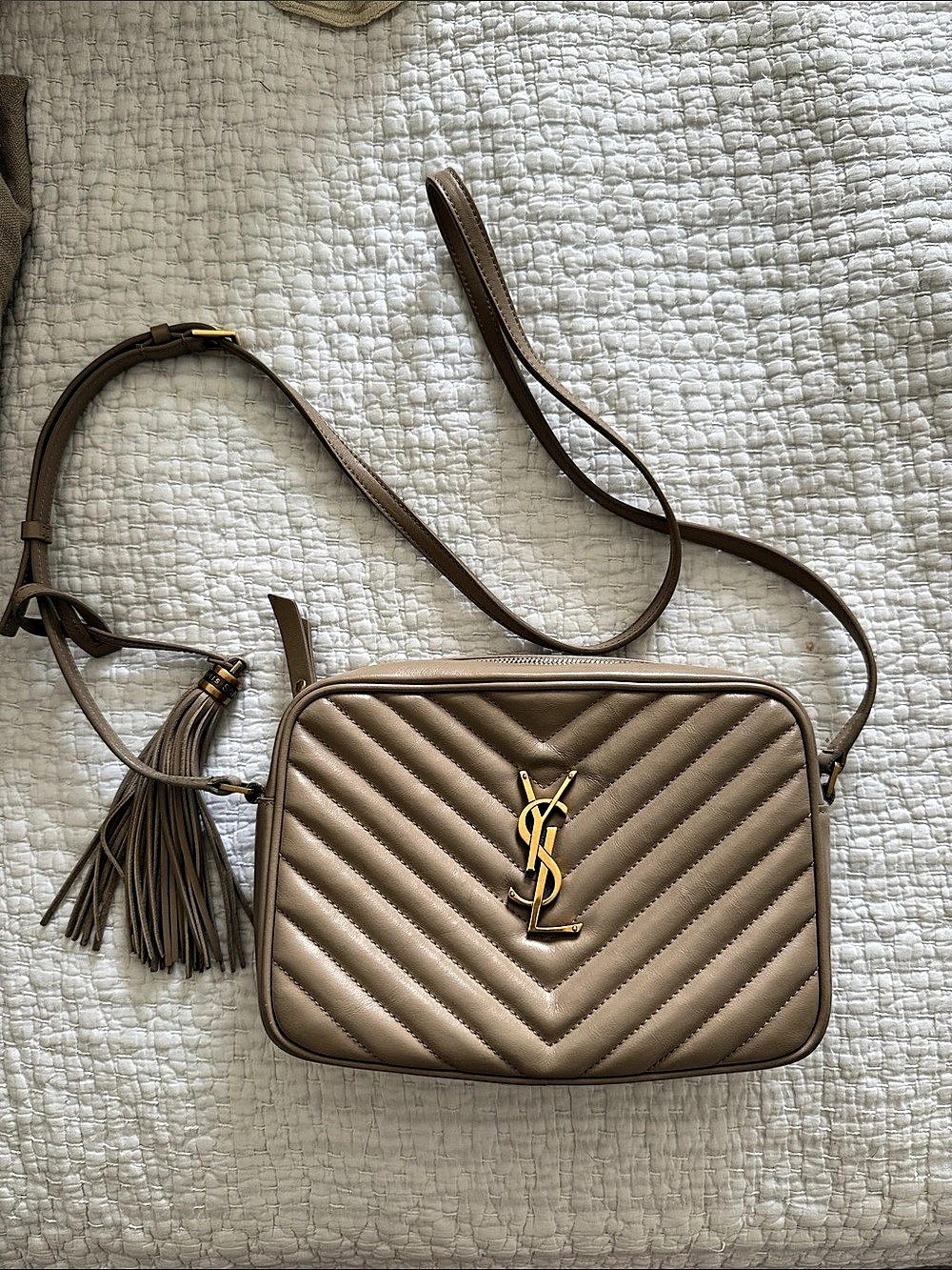 Saint Laurent Lou Camera Bag Quilted Crossbody in Beige